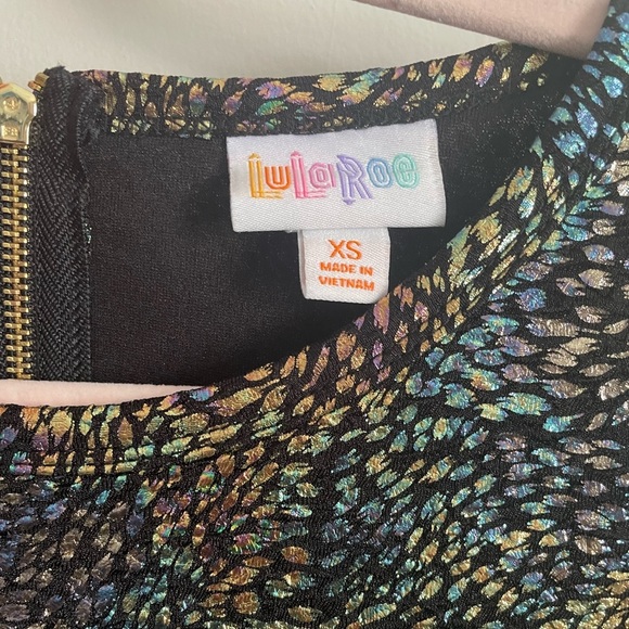 Lularoe Elegant Unicorn Amelia Dress Oil Slick Rainbow Mermaid Metallic - Picture 8 of 14